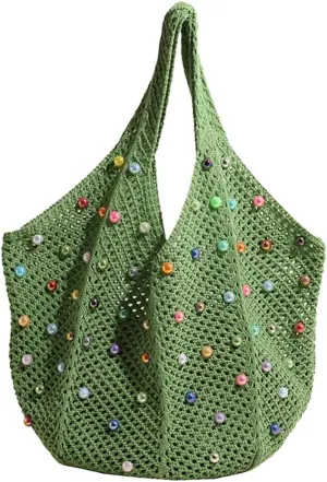 Summer Woven Tote Handbags for Women Boho Beach Bag Hollow Straw Shoulder Purse Ladies Satchels for Travel