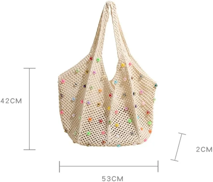 Summer Woven Tote Handbags for Women Boho Beach Bag Hollow Straw Shoulder Purse Ladies Satchels for Travel