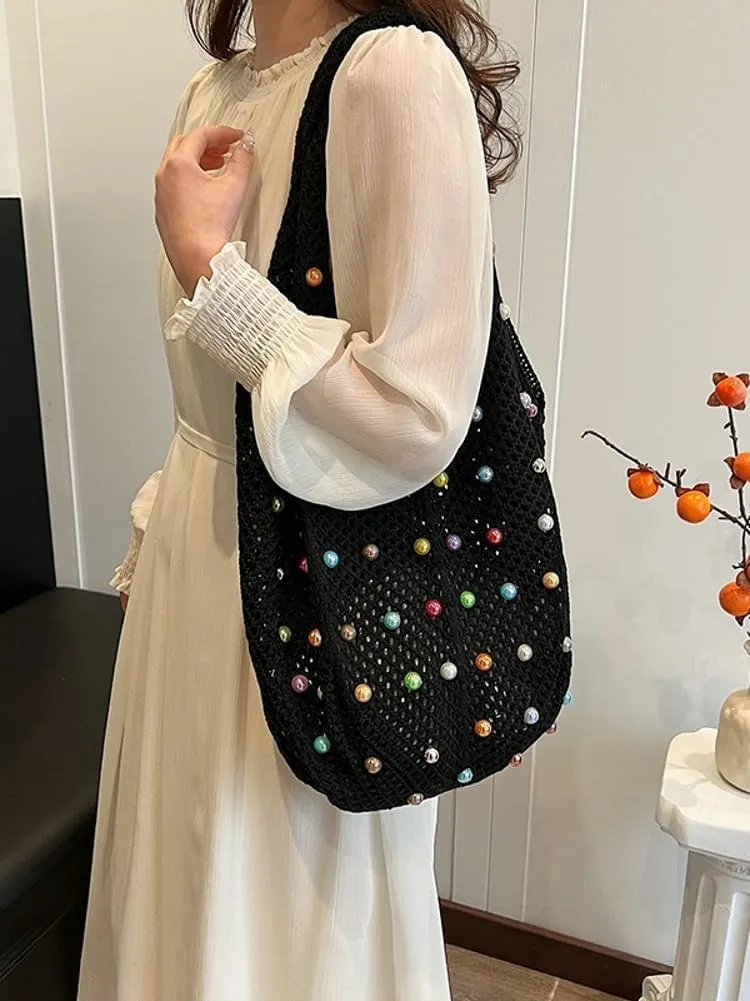 Summer Woven Tote Handbags for Women Boho Beach Bag Hollow Straw Shoulder Purse Ladies Satchels for Travel