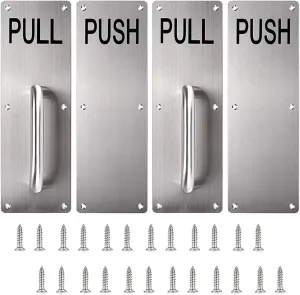 Sumnacon 12 Inch Stainess Steel Door Handle Pull and Push Plate Silver 2 Sets-for Home/Office/Warehouse/Public Places and Suitable of Wooden/Composite Door with Screws