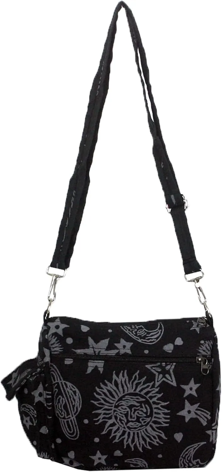 Sun Moon Stars and Planets Celestial Hippie Boho Crossbody Single Shoulder Bag