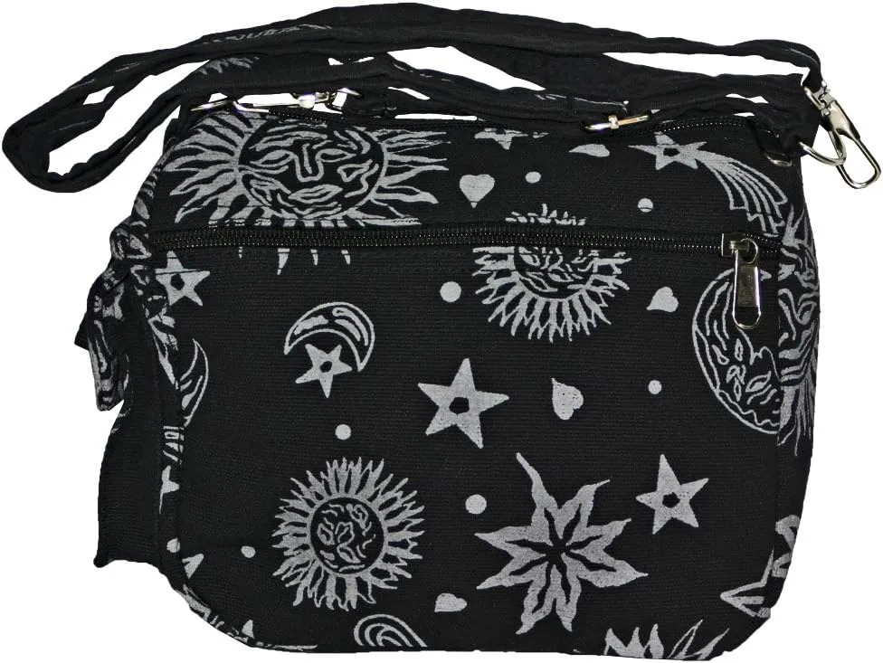 Sun Moon Stars and Planets Celestial Hippie Boho Crossbody Single Shoulder Bag