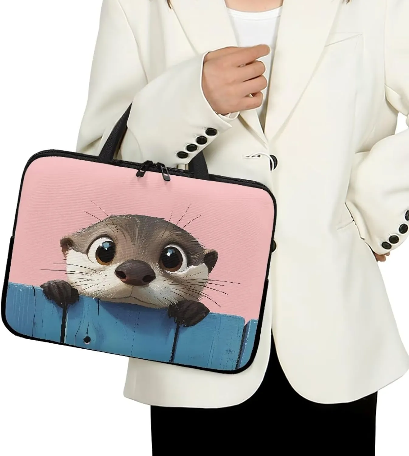 Suobstales Cute Otter Print Laptop Case Sleeve Durable Shockproof Protective Computer Carrying Cover, Briefcase Handbags Laptop Sleeve Bag with Handle, 10 Inch