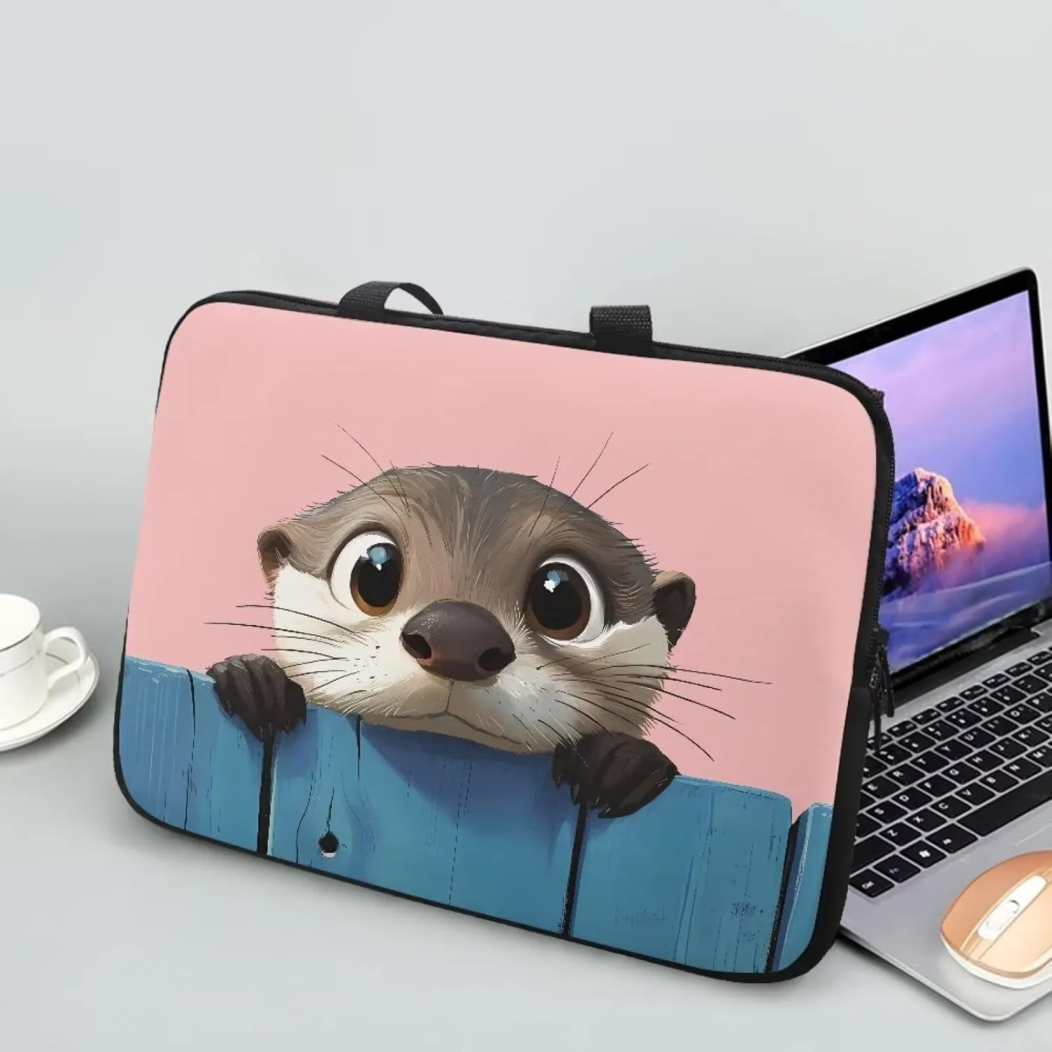 Suobstales Cute Otter Print Laptop Case Sleeve Durable Shockproof Protective Computer Carrying Cover, Briefcase Handbags Laptop Sleeve Bag with Handle, 10 Inch