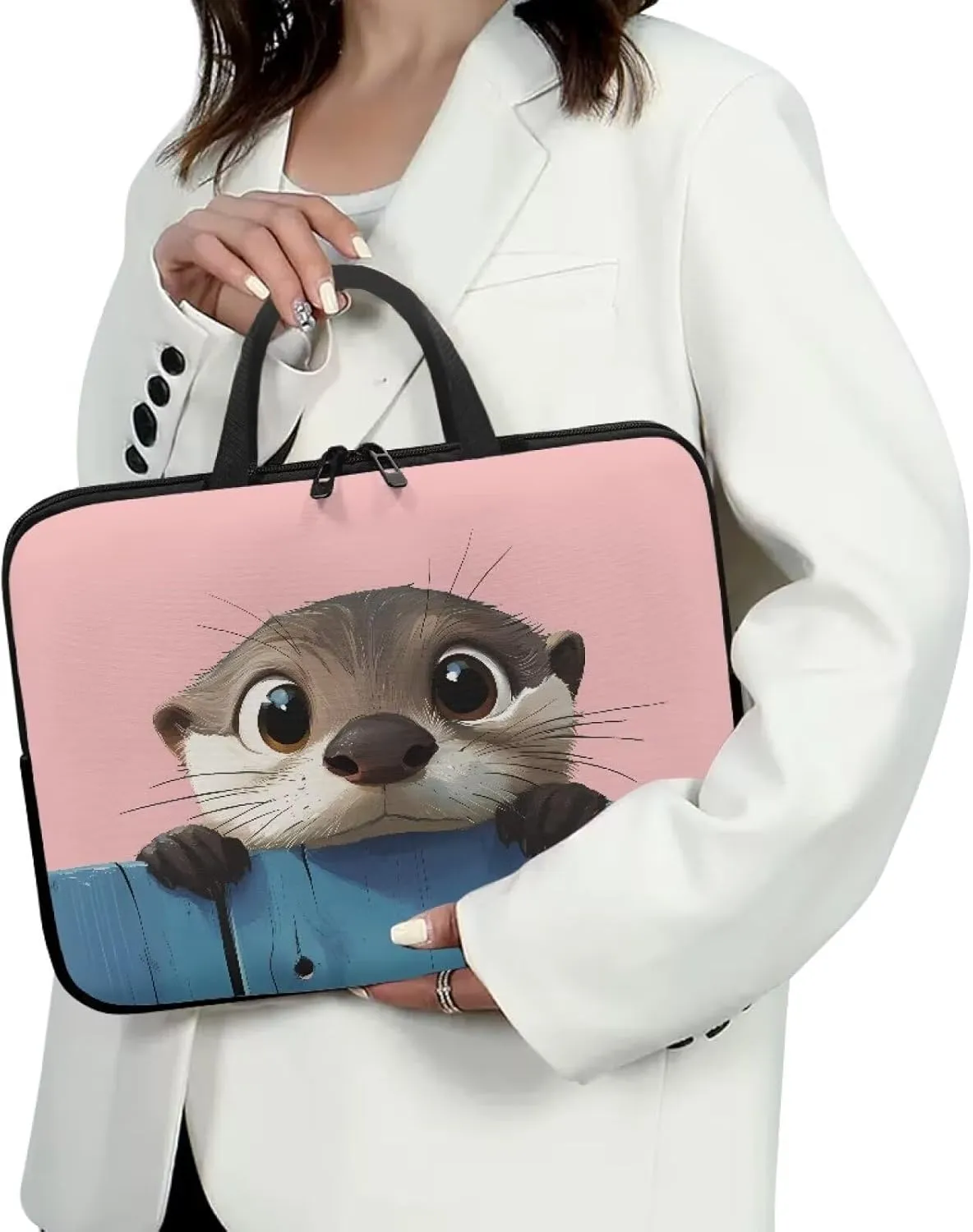 Suobstales Cute Otter Print Laptop Case Sleeve Durable Shockproof Protective Computer Carrying Cover, Briefcase Handbags Laptop Sleeve Bag with Handle, 10 Inch
