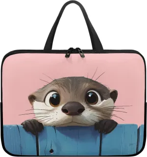 Suobstales Cute Otter Print Laptop Case Sleeve Durable Shockproof Protective Computer Carrying Cover, Briefcase Handbags Laptop Sleeve Bag with Handle, 10 Inch