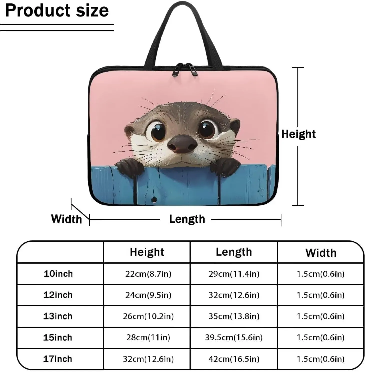Suobstales Cute Otter Print Laptop Case Sleeve Durable Shockproof Protective Computer Carrying Cover, Briefcase Handbags Laptop Sleeve Bag with Handle, 10 Inch