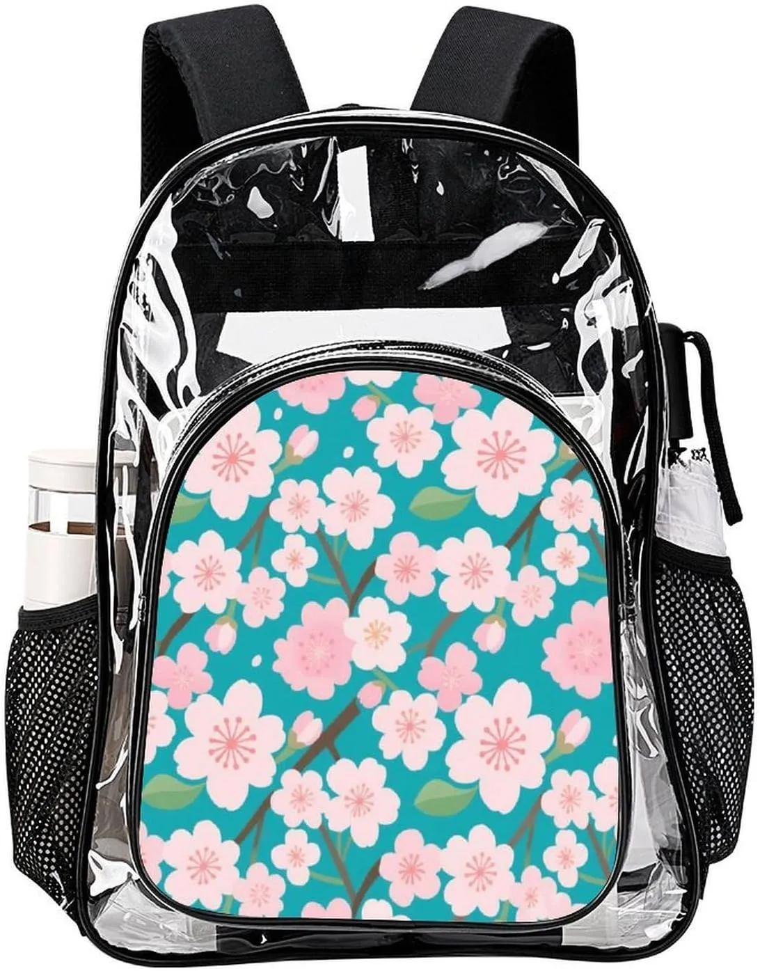 Supdreamc Adults Lightweight Spring Pink Blossom Trees Cherry Flowers Art Rucksacks Large Capacity Bookbag Transparent Bag for Trekking Outdoors Bicycle