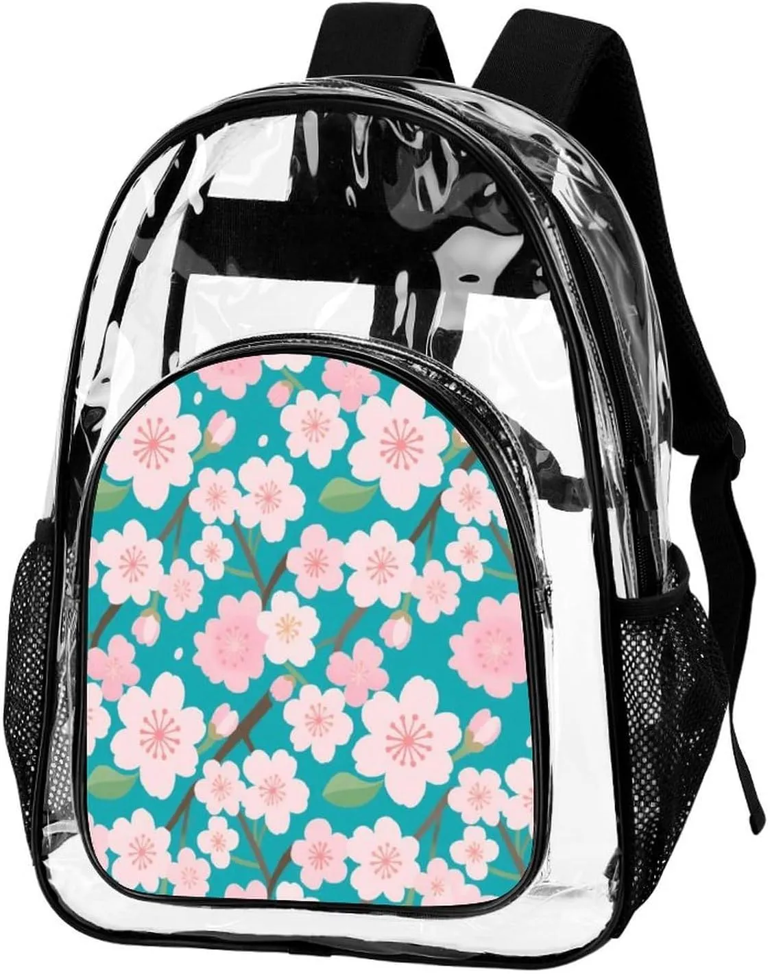 Supdreamc Adults Lightweight Spring Pink Blossom Trees Cherry Flowers Art Rucksacks Large Capacity Bookbag Transparent Bag for Trekking Outdoors Bicycle
