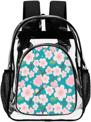 Supdreamc Adults Lightweight Spring Pink Blossom Trees Cherry Flowers Art Rucksacks Large Capacity Bookbag Transparent Bag for Trekking Outdoors Bicycle