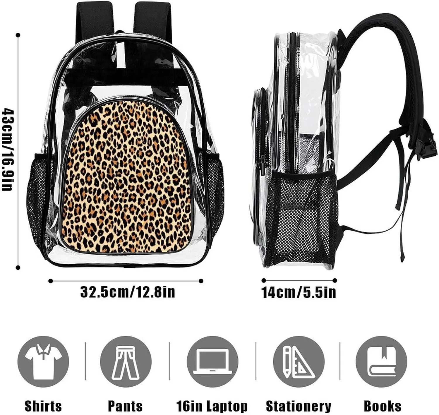 Supdreamc Cool Cheetah Leopard Art Rucksacks Lightweight Multipurpose Anti-Theft Shoulder Bag Large Capacity Business Computer Bag Transparent Bag