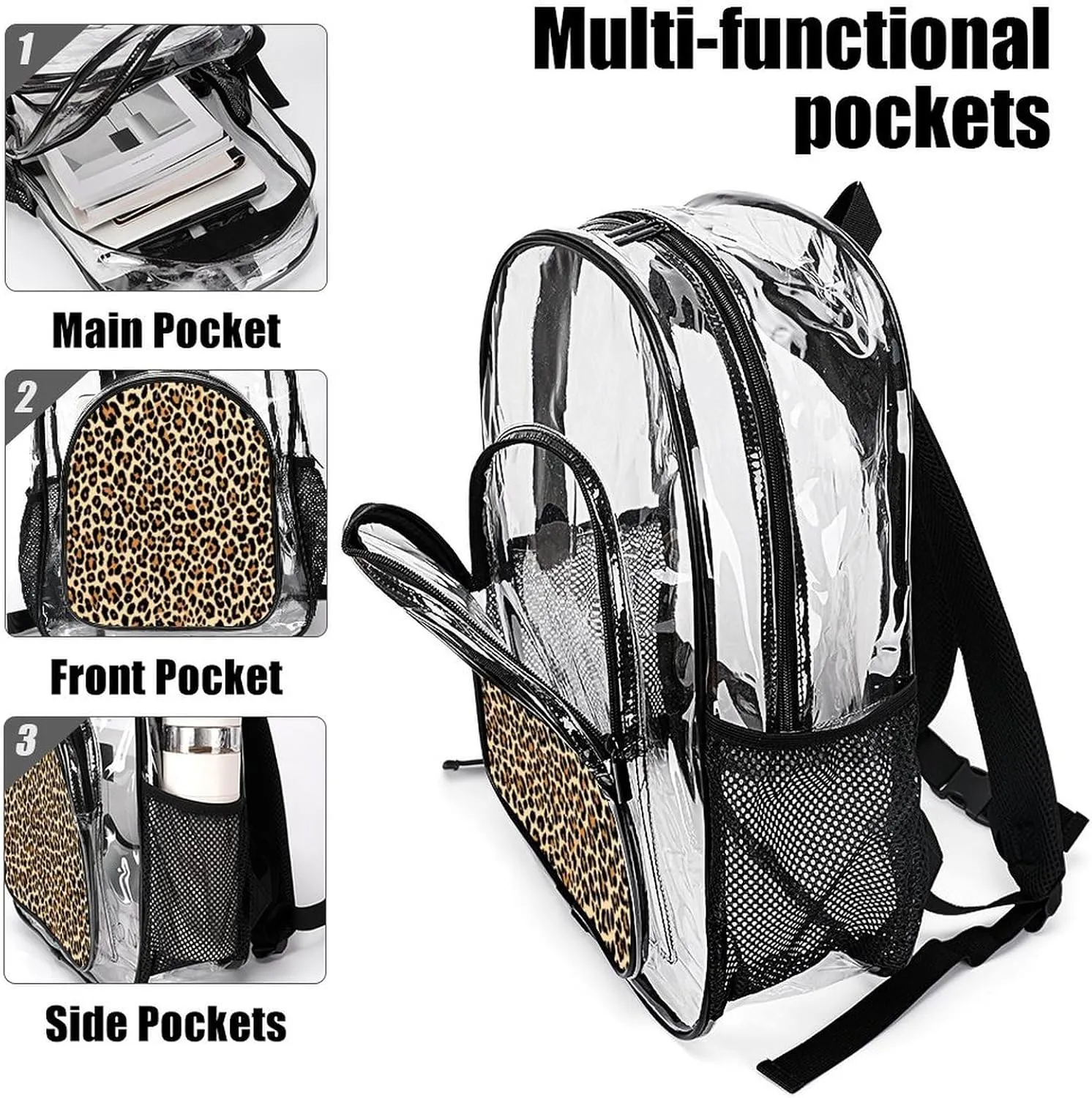 Supdreamc Cool Cheetah Leopard Art Rucksacks Lightweight Multipurpose Anti-Theft Shoulder Bag Large Capacity Business Computer Bag Transparent Bag