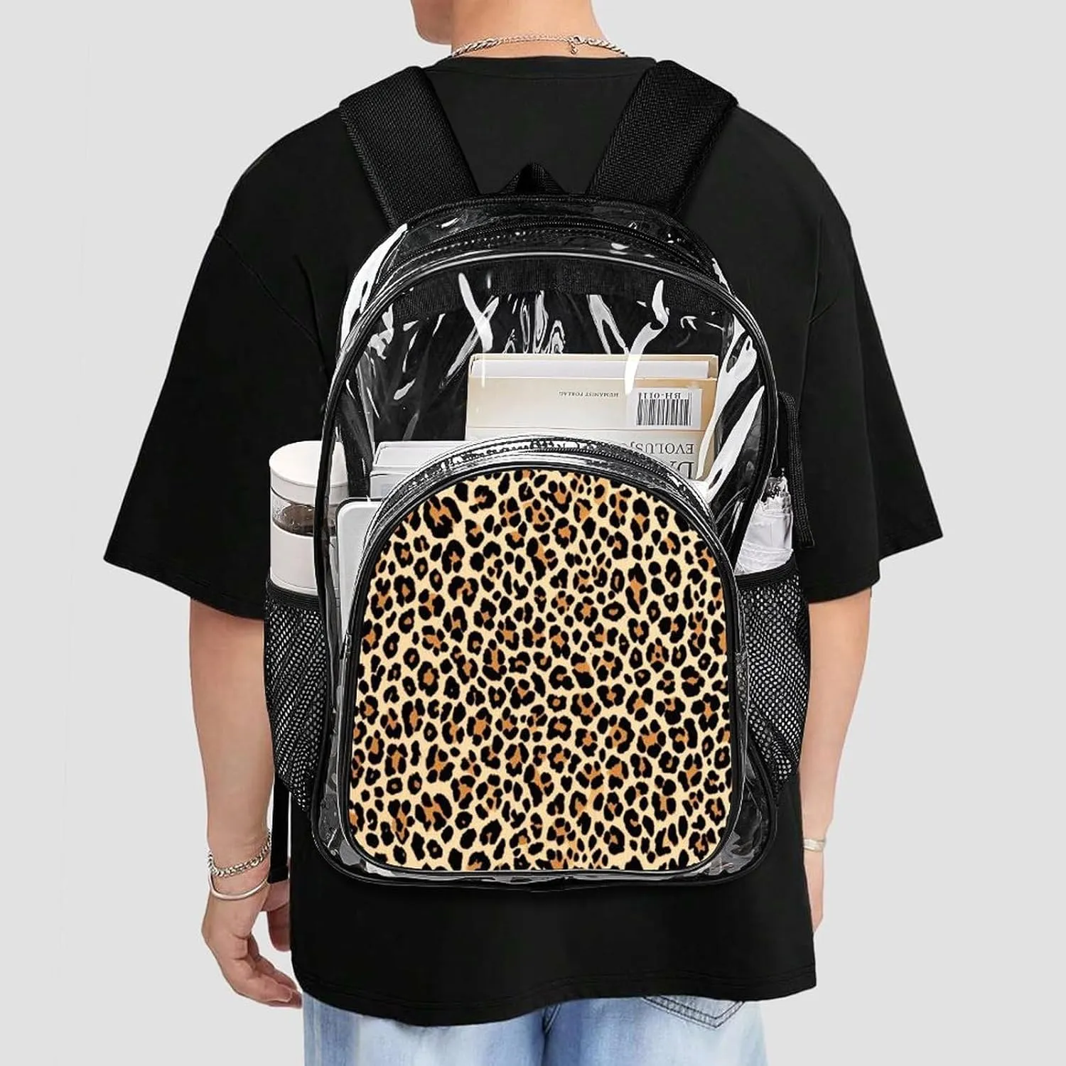 Supdreamc Cool Cheetah Leopard Art Rucksacks Lightweight Multipurpose Anti-Theft Shoulder Bag Large Capacity Business Computer Bag Transparent Bag