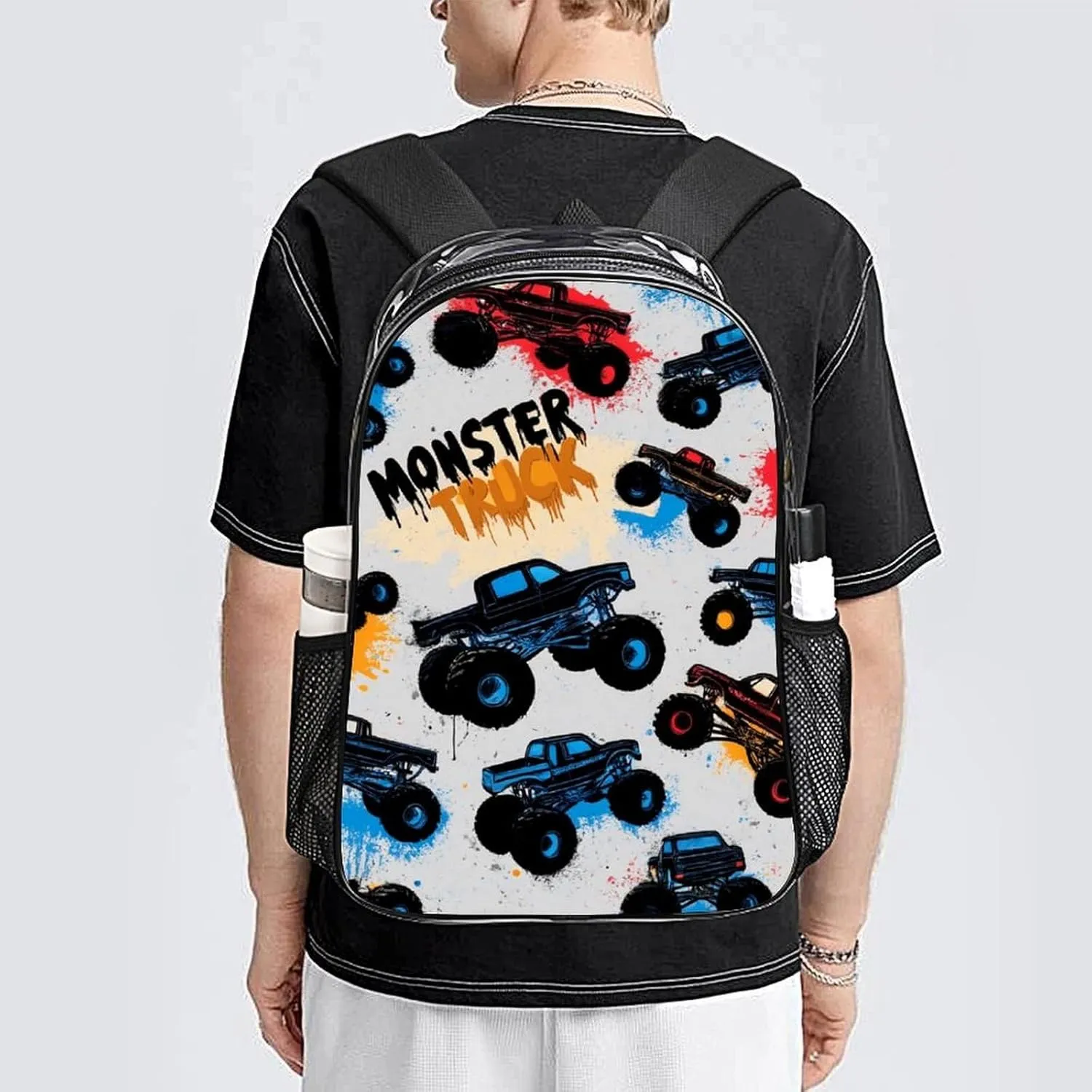 Supdreamc Daypack Bookbag Anti-Theft Multipurpose Large Capacity Bookbag - Grunge Monster Truck Car Art Travel Hiking & Camping Rucksack Transparent Bag