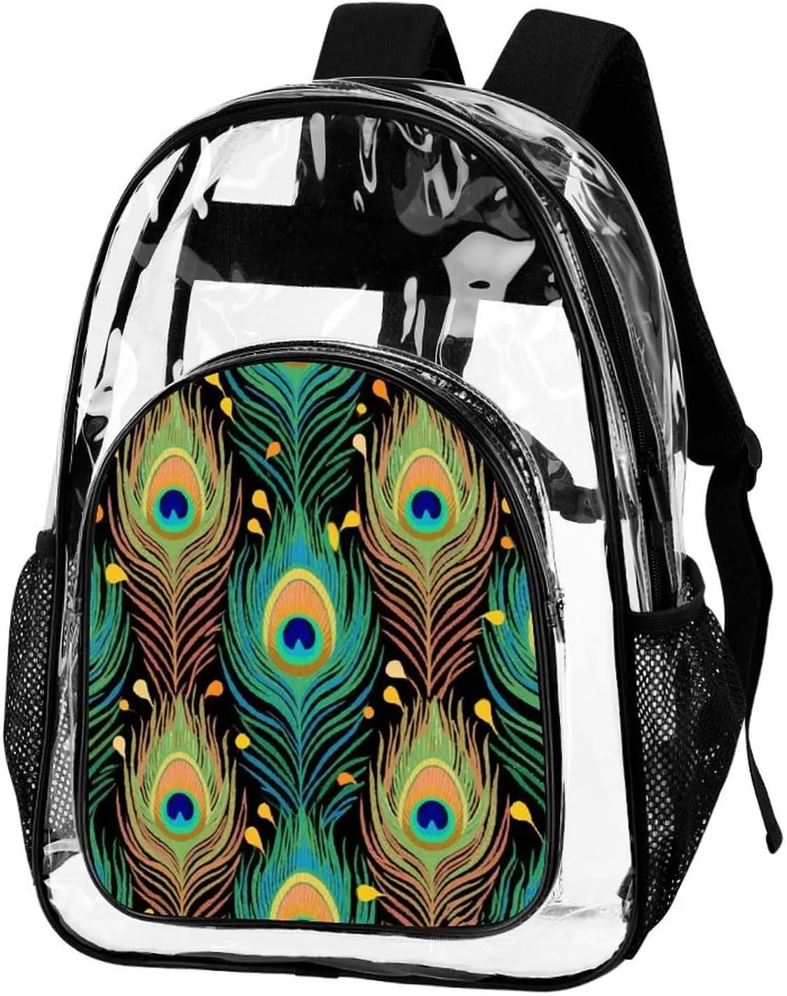 Supdreamc Lightweight Backpack for Gym Travel Bicycle - Big Capacity Multipurpose Transparent Carry On Bag, Chic Animal Beautiful Peacock Feather Art Travel Hiking Bag & Day Pack