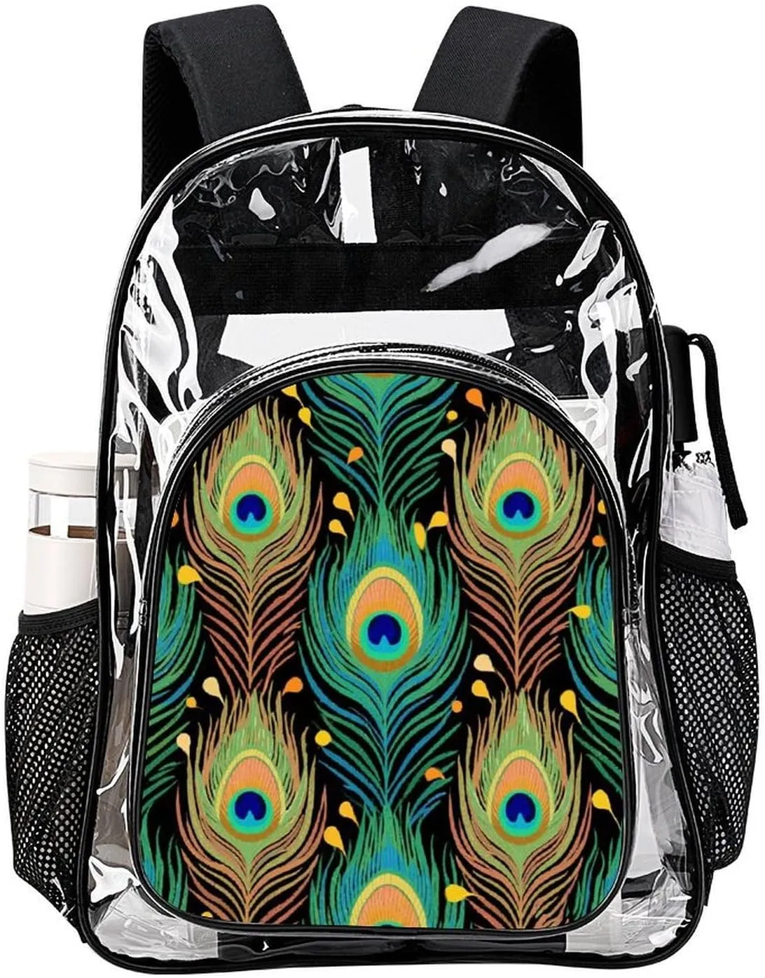 Supdreamc Lightweight Backpack for Gym Travel Bicycle - Big Capacity Multipurpose Transparent Carry On Bag, Chic Animal Beautiful Peacock Feather Art Travel Hiking Bag & Day Pack