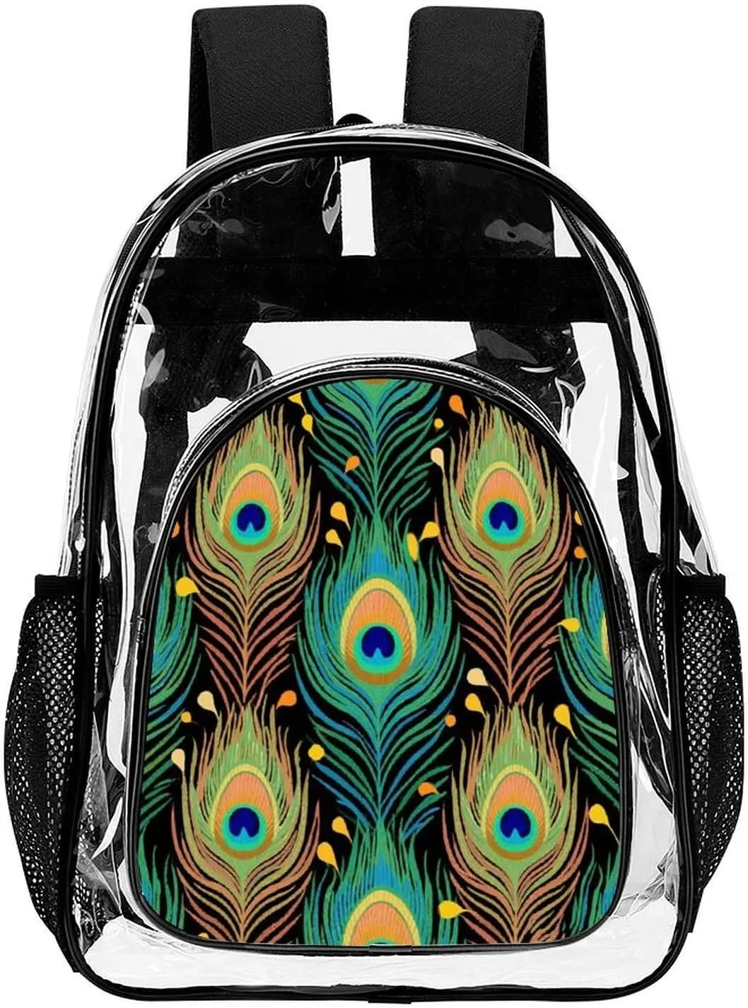 Supdreamc Lightweight Backpack for Gym Travel Bicycle - Big Capacity Multipurpose Transparent Carry On Bag, Chic Animal Beautiful Peacock Feather Art Travel Hiking Bag & Day Pack