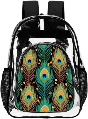 Supdreamc Lightweight Backpack for Gym Travel Bicycle - Big Capacity Multipurpose Transparent Carry On Bag, Chic Animal Beautiful Peacock Feather Art Travel Hiking Bag & Day Pack