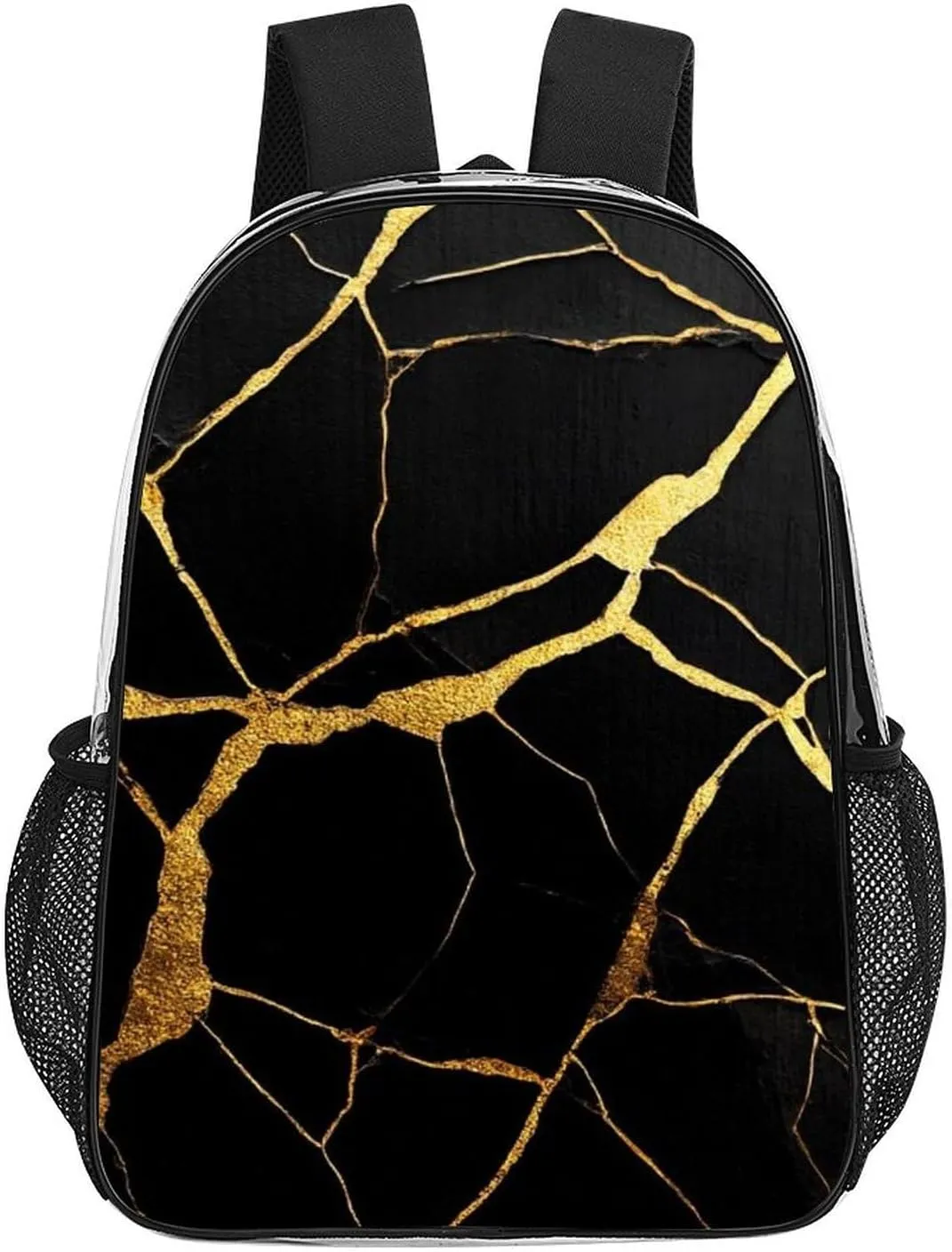 Supdreamc Men Women Lightweight Black Marble Gold Texture Backpack Large Capacity Bookbag Transparent Bag for Gym Business Running