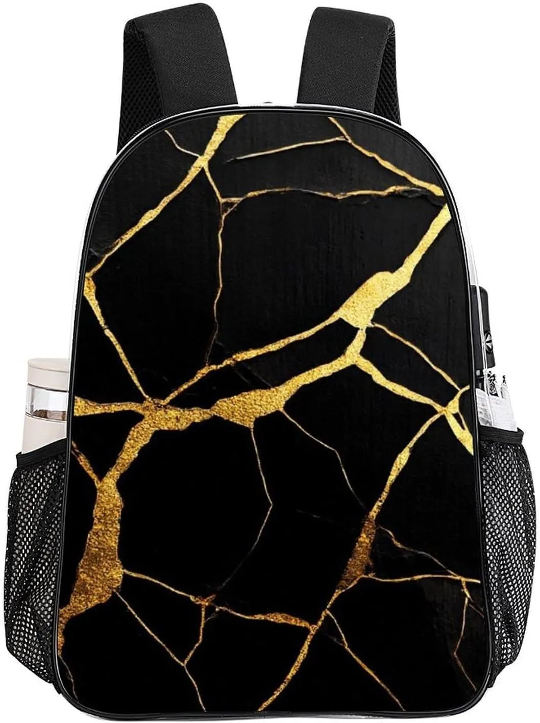 Supdreamc Men Women Lightweight Black Marble Gold Texture Backpack Large Capacity Bookbag Transparent Bag for Gym Business Running