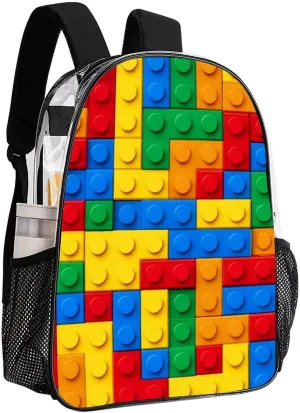 Supdreamc Men Women Lightweight Colorful Building Blocks Bricks Daypack Bookbag Big Capacity Carry On Bag Transparent Bag for Camping Travel Bicycle