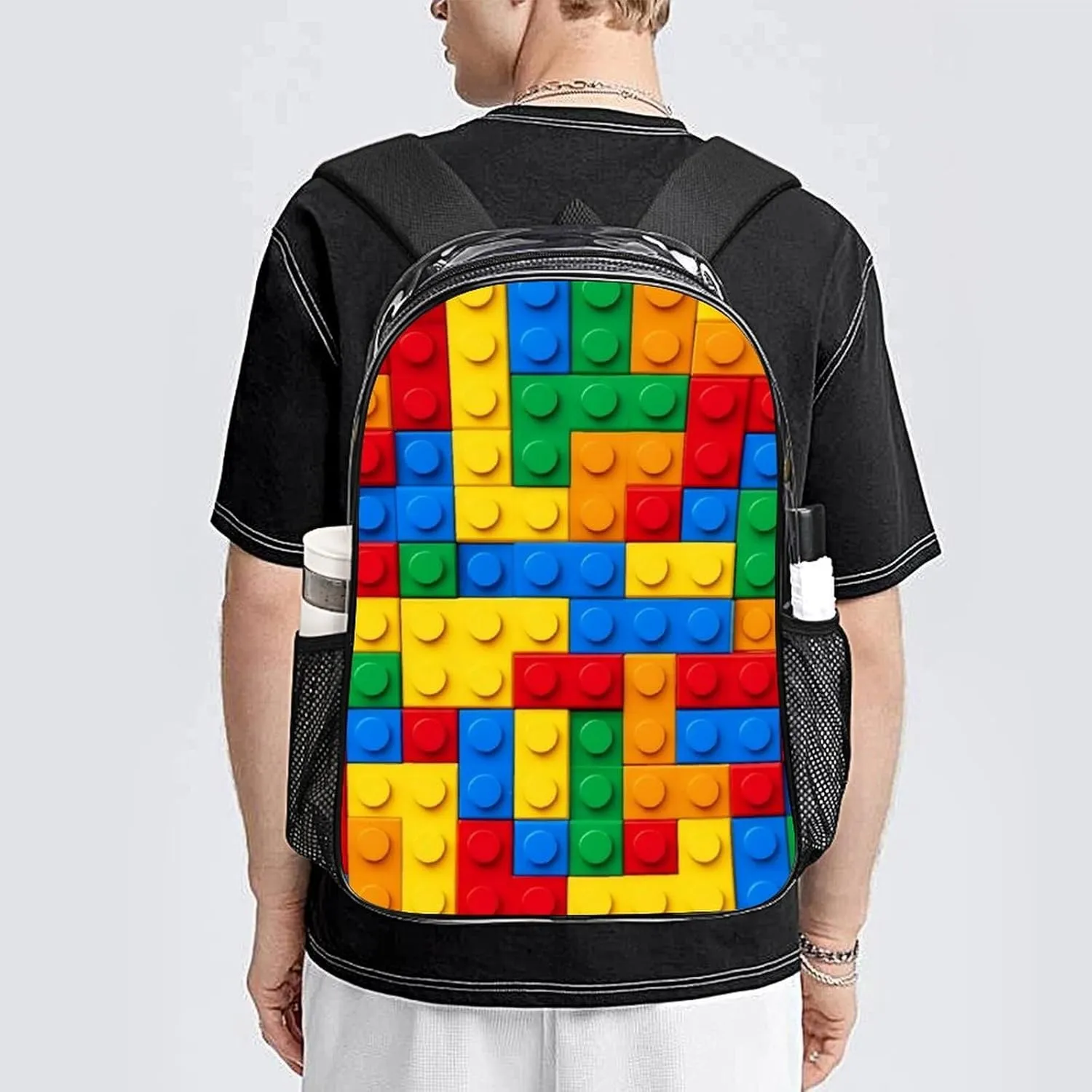 Supdreamc Men Women Lightweight Colorful Building Blocks Bricks Daypack Bookbag Big Capacity Carry On Bag Transparent Bag for Camping Travel Bicycle