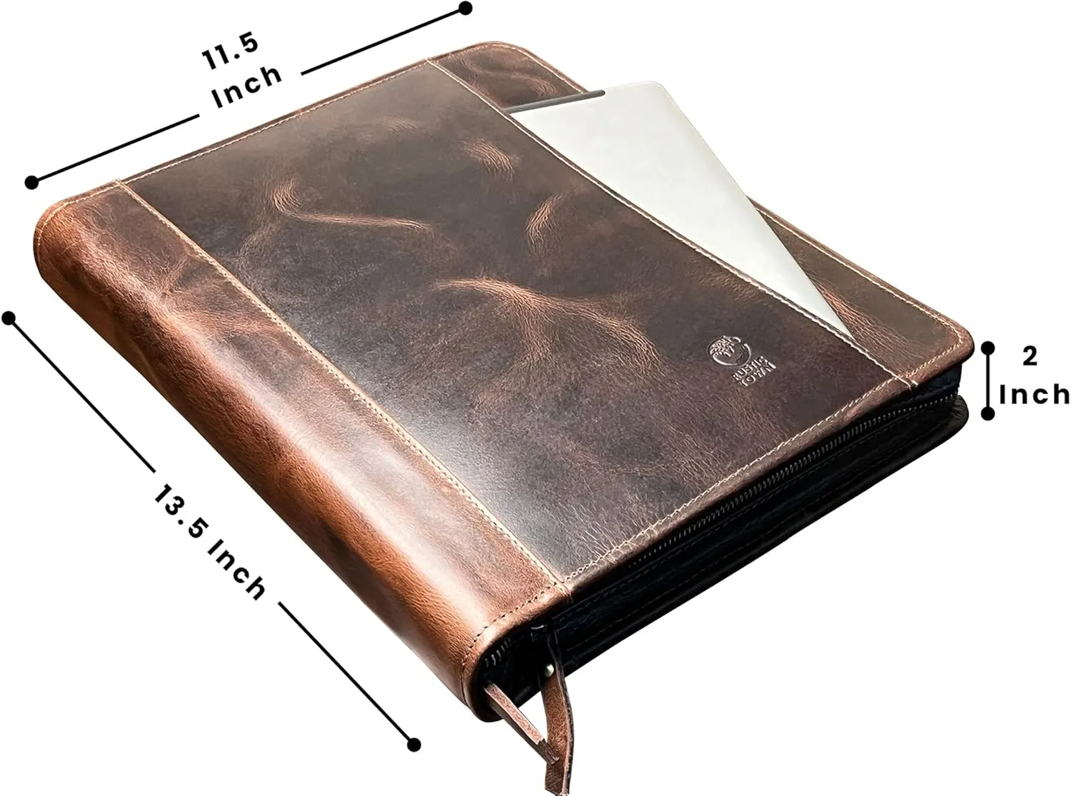 Supreme Business Portfolio by Rustic Town | Professional Organizer for Men & Women | Durable Leather Padfolio | Easy to Carry with A Zippered Closure | Many Slots, Compartments & Holders