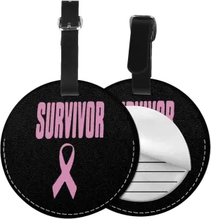 Survivor Breast Cancer Awareness Round Leather Luggage Tags for Travel Bags Backpacks Handbags,3.7in