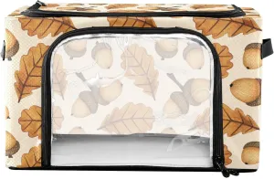 susiyo Autumn Oak Leaves Acorns Zippered Storage Bag for Closet Bedding Clothes Blankets Organizer Bag with Clear Window