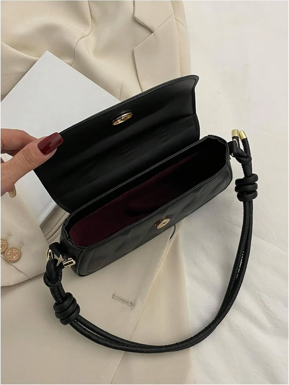 SweatyRocks Textured Flap Clutch Purses for Women Leather Underarm Shoulder Bag