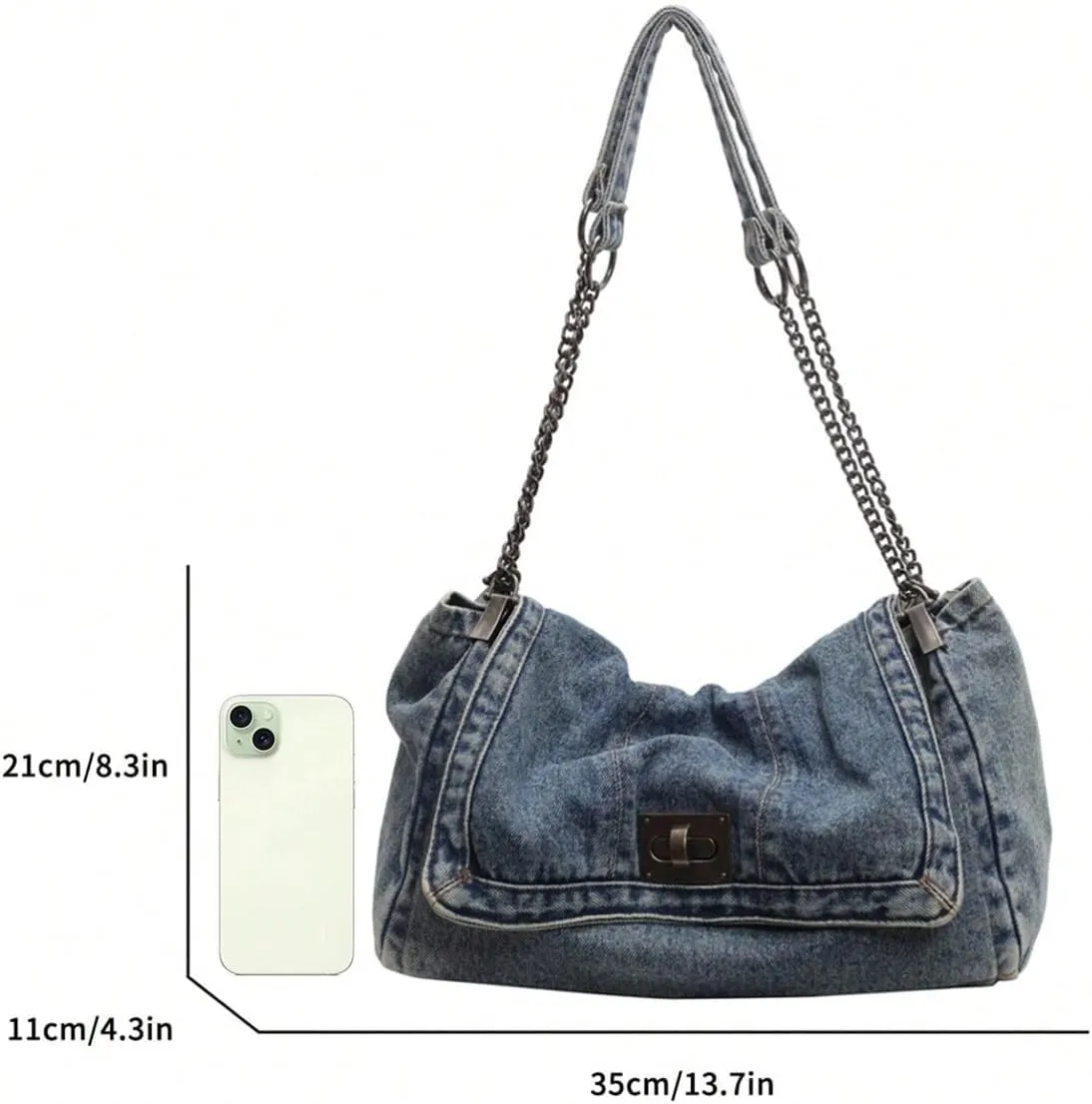 SweatyRocks Women's Denim Shoulder Purses Jean Top Handle Y2k Denim Shoulder Bag Crossbody Handbags