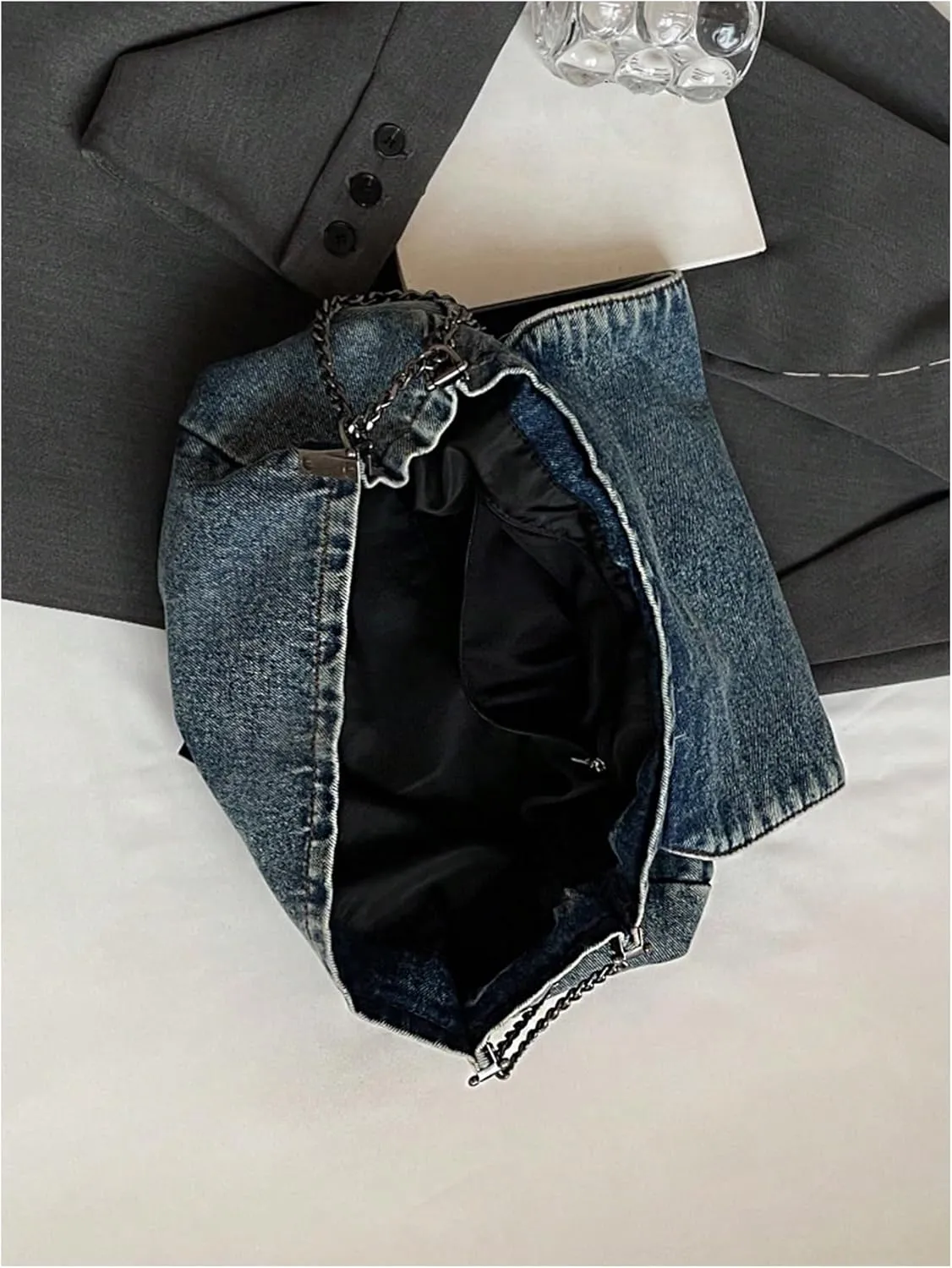 SweatyRocks Women's Denim Shoulder Purses Jean Top Handle Y2k Denim Shoulder Bag Crossbody Handbags