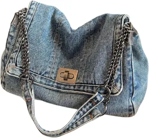 SweatyRocks Women's Denim Shoulder Purses Jean Top Handle Y2k Denim Shoulder Bag Crossbody Handbags