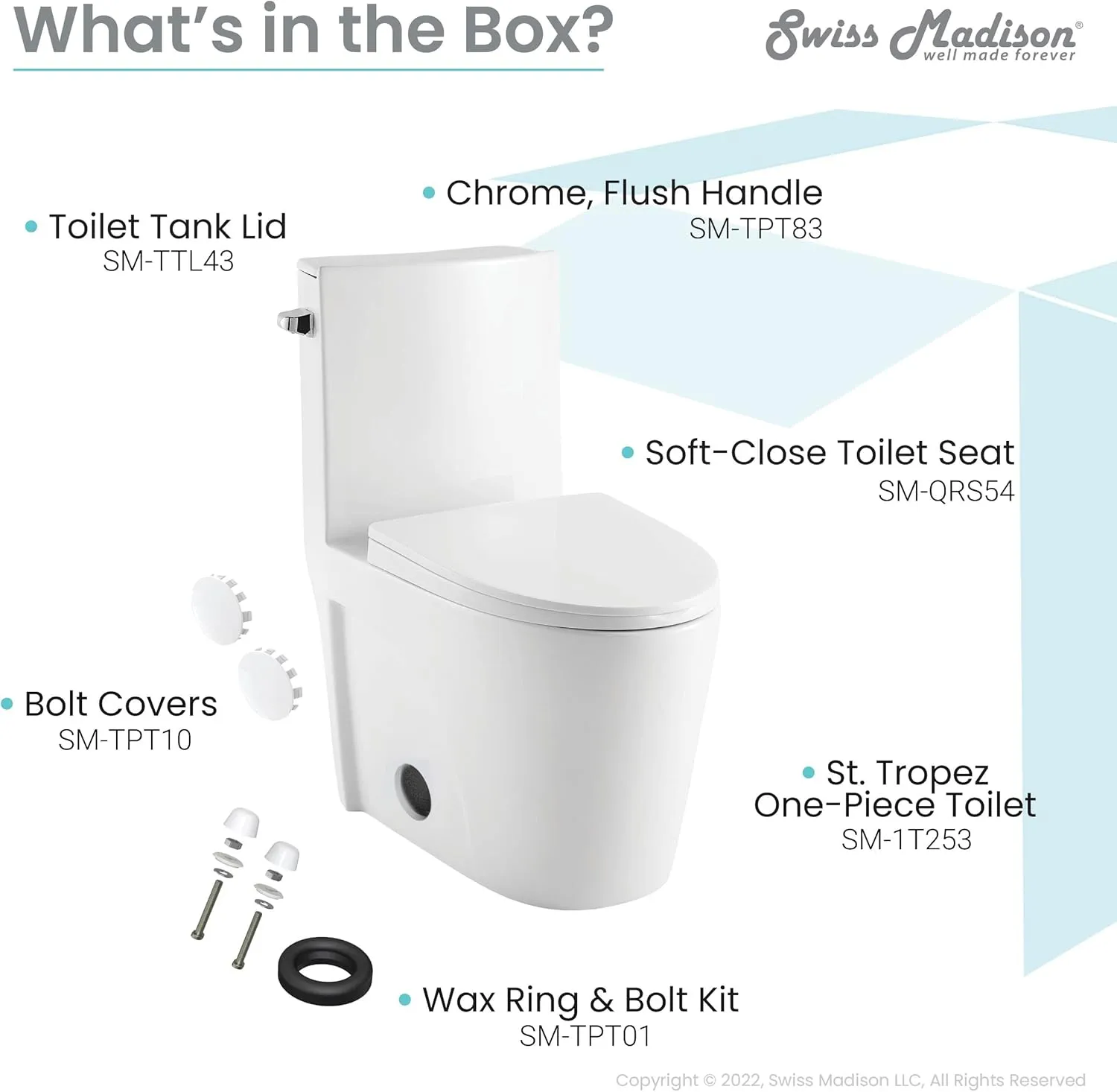 Swiss Madison Well Made Forever SM-1T254, St. Tropez One Piece Toilet Dual Tornado Flush 1.1/1.6 GPF with Soft Closing Seat, Comfort Height, Glossy White