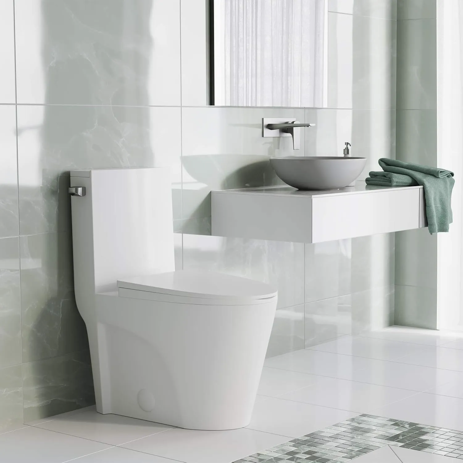 Swiss Madison Well Made Forever SM-1T254, St. Tropez One Piece Toilet Dual Tornado Flush 1.1/1.6 GPF with Soft Closing Seat, Comfort Height, Glossy White