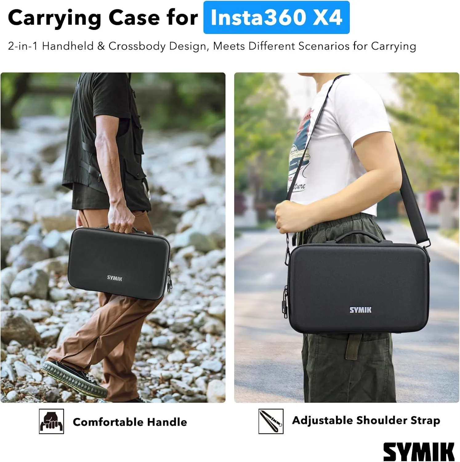SYMIK S320-X Carrying Case for Insta360 X4 X5, Anti-water Splash, Anti-shock Compact Travel Bag w/Shoulder Strap, Handy Handle & Pocket, Protective Storage Nylon Case for Insta 360 X4 X5 Accessories