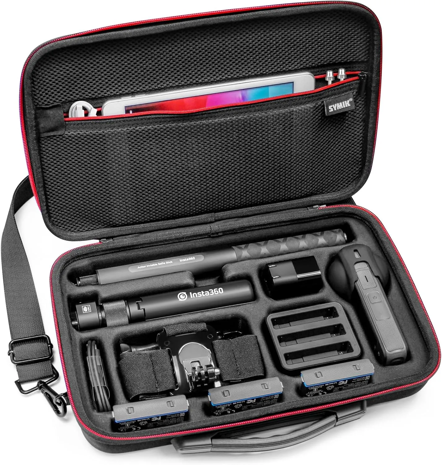 SYMIK S320-X Carrying Case for Insta360 X4 X5, Anti-water Splash, Anti-shock Compact Travel Bag w/Shoulder Strap, Handy Handle & Pocket, Protective Storage Nylon Case for Insta 360 X4 X5 Accessories