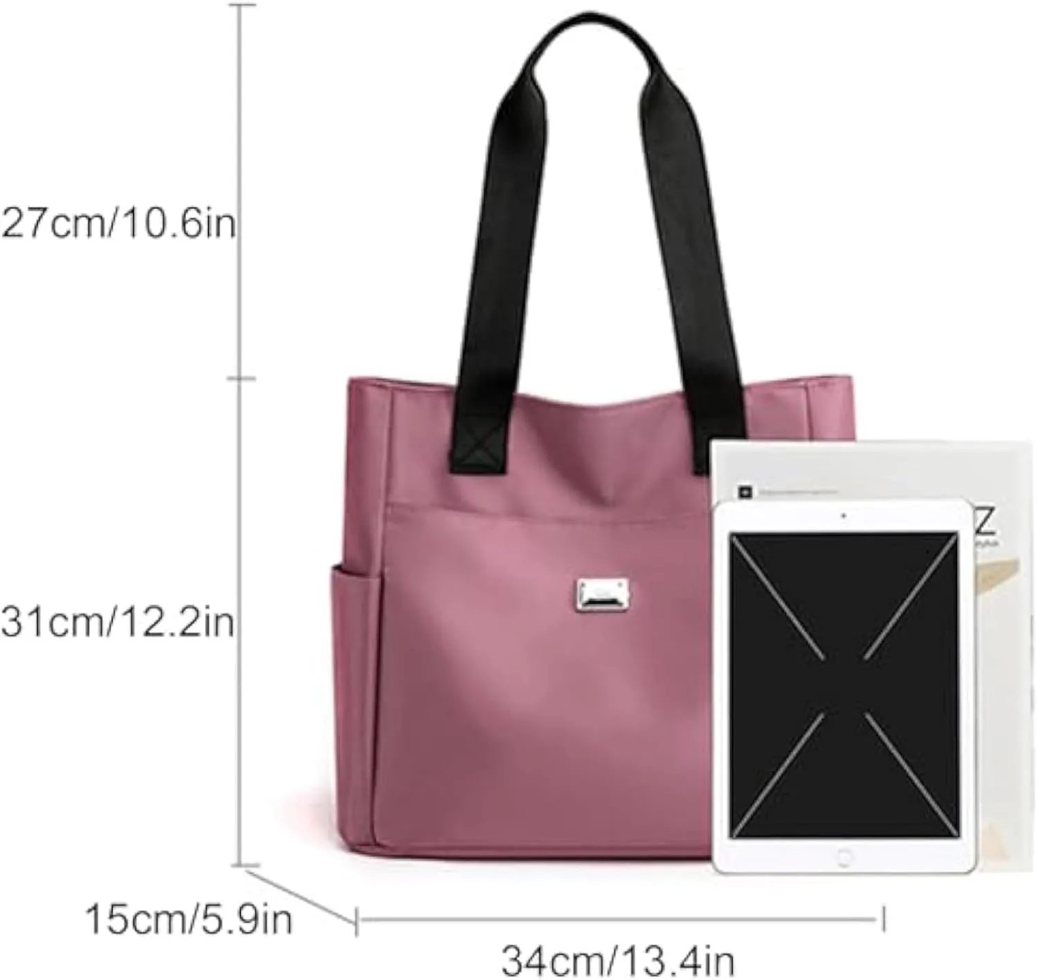 Symmetry up Large Capacity Water Repellent Multi Pocket Nylon Shoulder Bag, Women Tote Purse Zipper Nylon Handbag