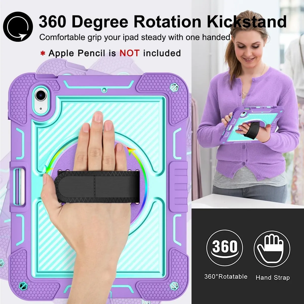Tablet Protective Case Cover Compatible with iPad 11th Gen A16 11 Inch 2025,Heavy Duty Rugged Case Shockproof Protective Case Kickstand Case for 11th Generation (A16) 11-inch 2025(Purple)