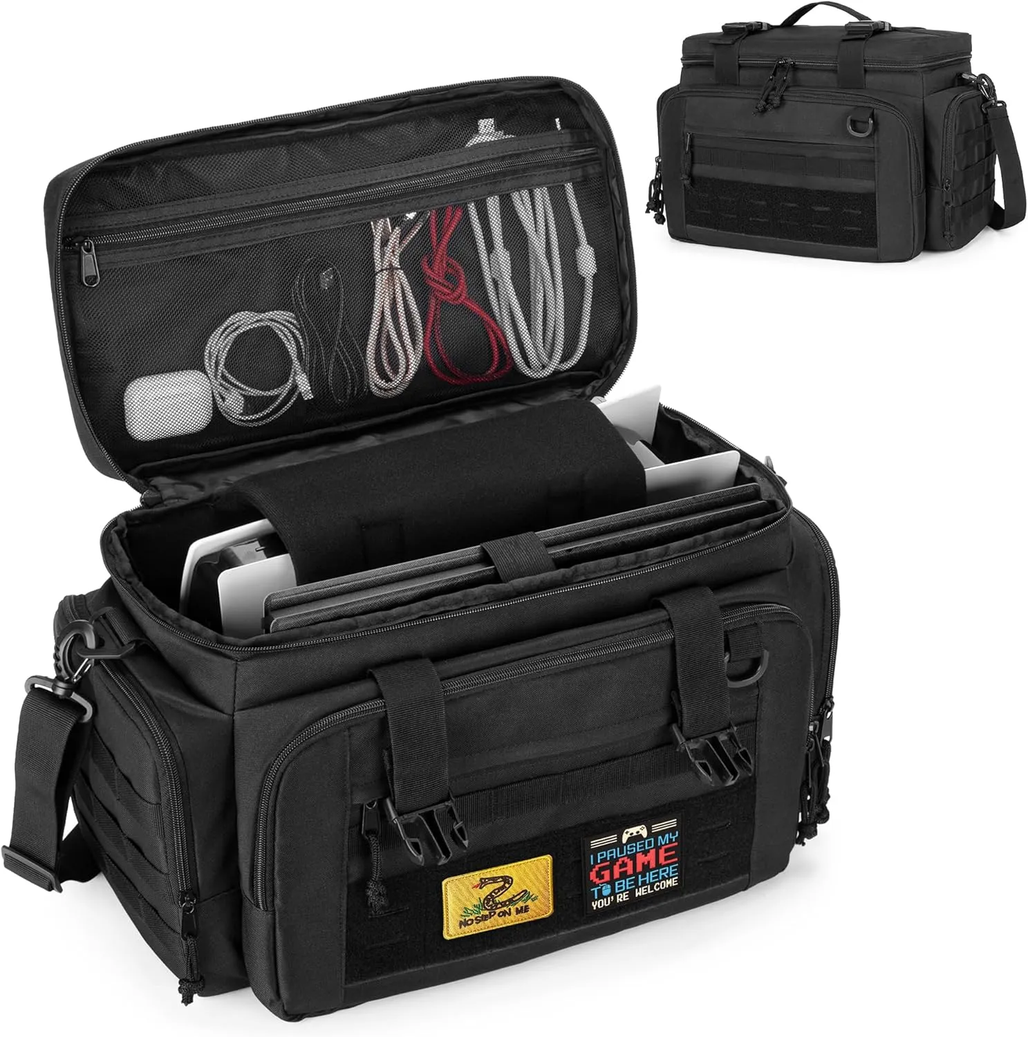 Tactical Carrying Case Compatible with PS5/PS5 Pro Console, Travel Console Carry Bag with Multi-Pockets for 15.6’’ Laptop, Controllers, Discs and More(Patent Design)