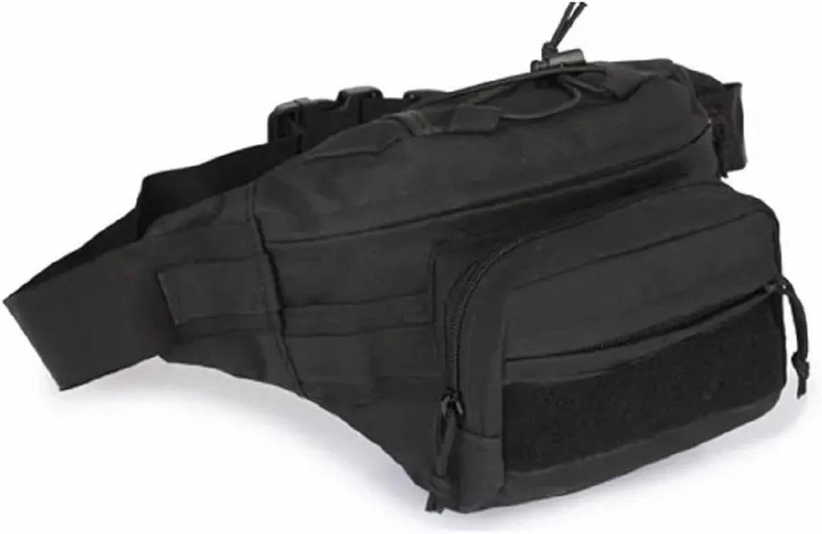 Tactical Fanny Pack Military Black Waist Bag Pack Hip Bum EDC Bag with Adjustable Strap for Camping Hiking Hunting (Black J6504 Techtical)