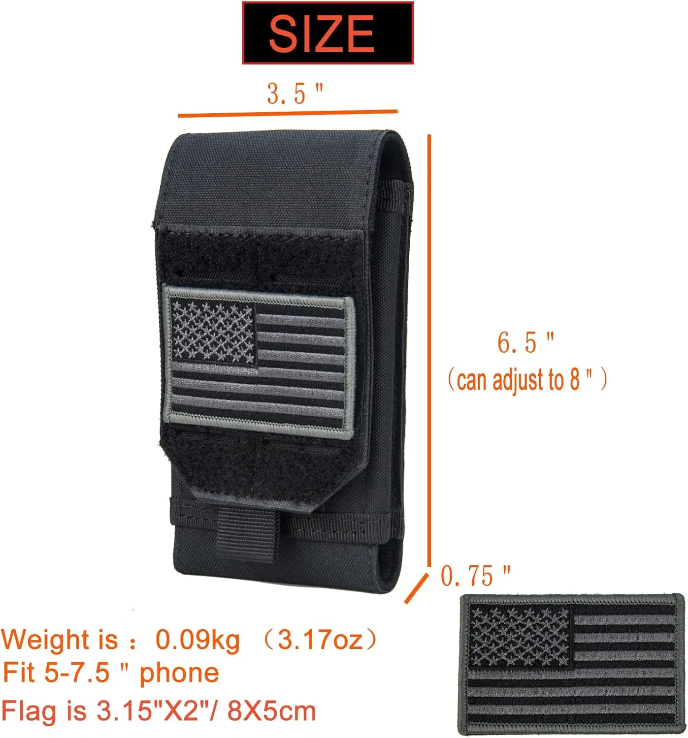 Tactical Phone Pouch with Laser Loop, Tactical Smartphone Holster, Universal Belt Waist Bag,Tactical Cell Phone Holder with US Flag for 4"-7"