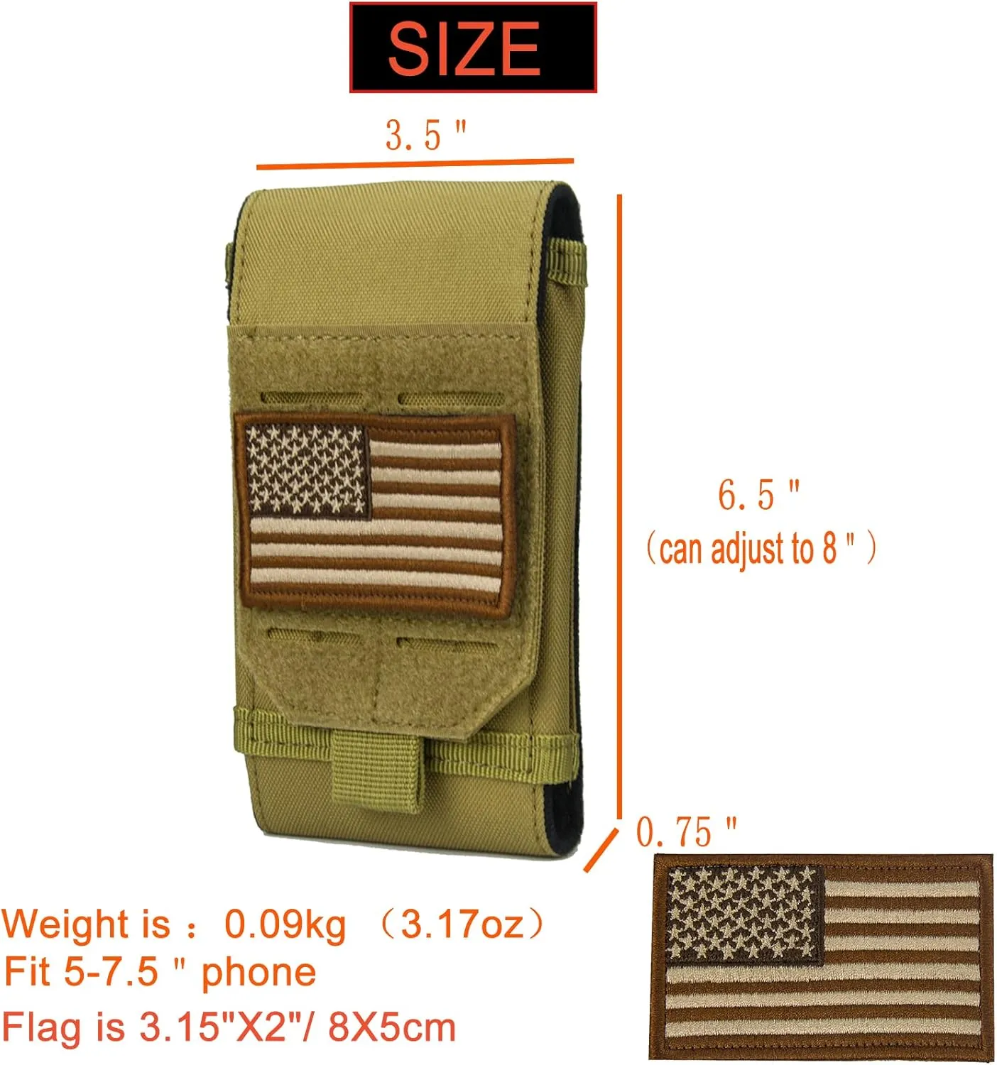 Tactical Phone Pouch with Laser Loop, Tactical Smartphone Holster, Universal Belt Waist Bag,Tactical Cell Phone Holder with US Flag for 4"-7"