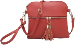 Tara Vegan Leather Crossbody Bags Wristlet Wallets Clutch Purses Shoulder Handbag with Tassel Zippers for Women
