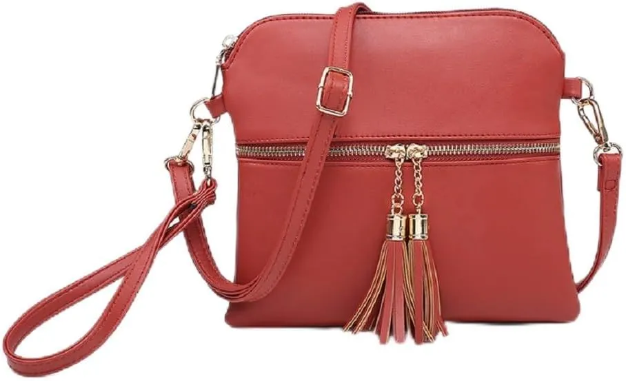 Tara Vegan Leather Crossbody Bags Wristlet Wallets Clutch Purses Shoulder Handbag with Tassel Zippers for Women