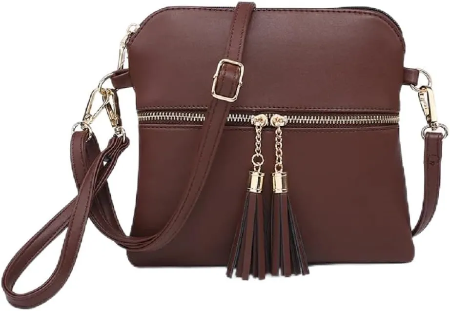 Tara Vegan Leather Crossbody Bags Wristlet Wallets Clutch Purses Shoulder Handbag with Tassel Zippers for Women