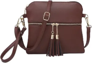 Tara Vegan Leather Crossbody Bags Wristlet Wallets Clutch Purses Shoulder Handbag with Tassel Zippers for Women