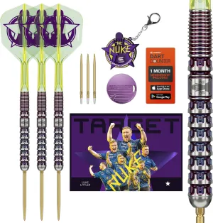 TARGET Luke Littler World Champion Steel Tip Swiss Point Darts, 90% Tungsten Darts Set, 23G | The Nuke 2025 Special Edition K-Flex, Key Ring, Spare SLK Swiss Points and Premium Tool Included