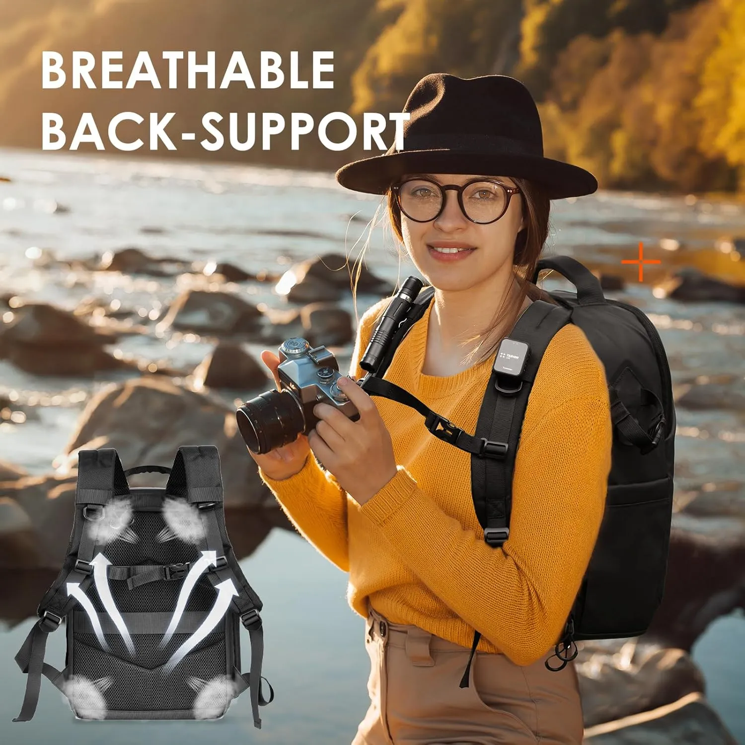 TARION Small Camera Backpack Bag Waterproof - Photography Backpack Slim Camera Bag with Laptop Compartment Raincover Large Capacity for Photographer DSLR SLR Mirrorless Camera Lens Tripod Black TR-L