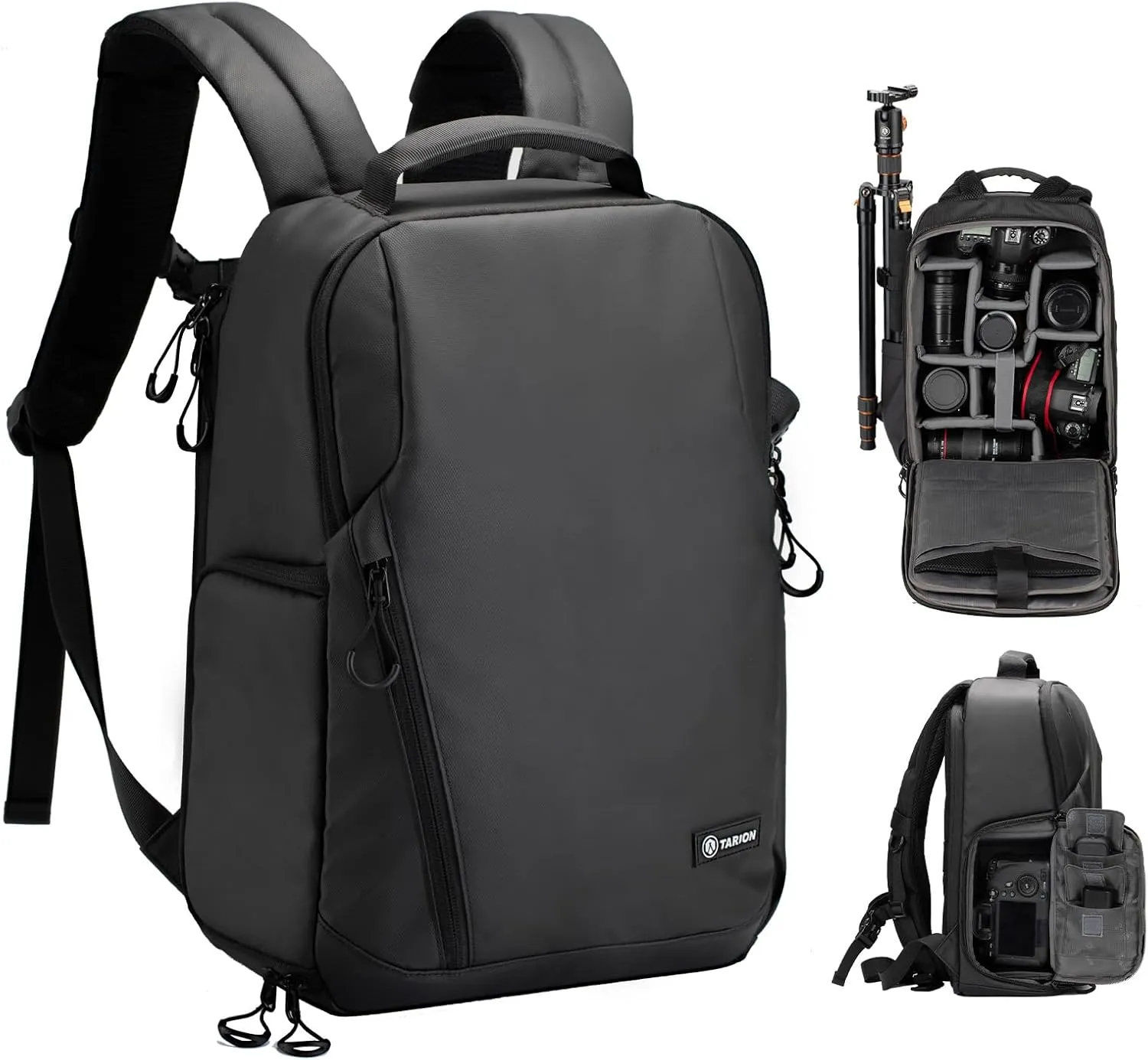 TARION Small Camera Backpack Bag Waterproof - Photography Backpack Slim Camera Bag with Laptop Compartment Raincover Large Capacity for Photographer DSLR SLR Mirrorless Camera Lens Tripod Black TR-L